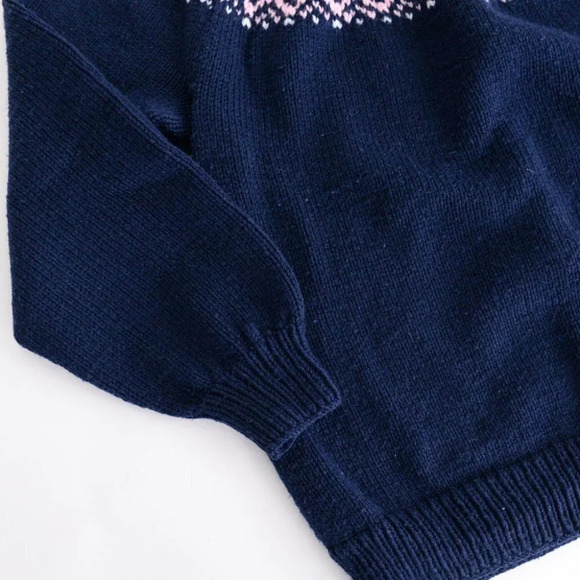 Vintage Navy Chunky Knit Cowichan Fair Isle Fisherman Sweater Cabincore S - Picture 9 of 12